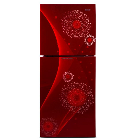 Orient 350 Diamond Glass Door Refrigerator (Black/Red)